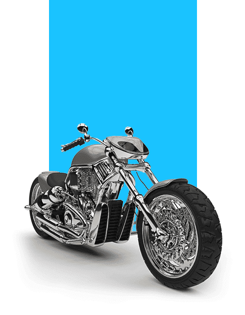cruiser type motorcycle against blue background
