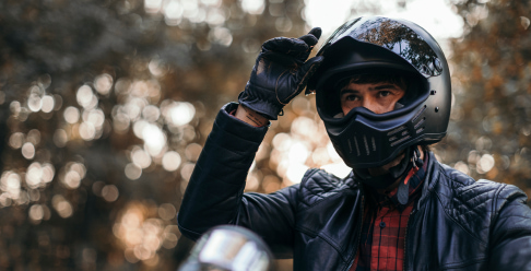 Photo of a person wearing a motorcycle helmet